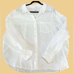 GAP Gauze Cotton Oversized Big Shirt XXL White Button Up Coastal Relaxed
